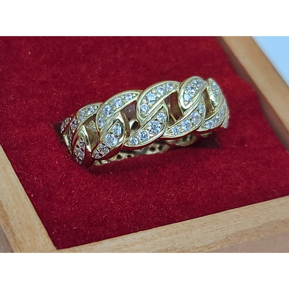 Cubic Zirconia Chain Link Gold Vermeil Sterling Silver Ring BSI Italy Sz 7